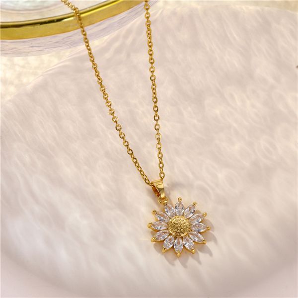 vintage gold color sunflower daisy choker necklace for women fashion jewelry shiny aaa zircon pendant stainless steel necklace, Silver
vintage gold color sunflower daisy choker necklace for women fashion jewelry shiny aaa zircon pendant stainless steel necklace, Silver