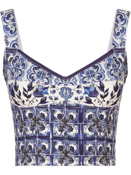 d2022g new fashion blouses majolica-print bustier cropped valentine's day birthday gift christmas, White
d2022g new fashion blouses majolica-print bustier cropped valentine's day birthday gift christmas, White