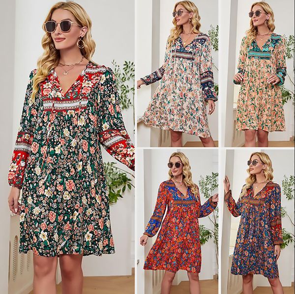 women's autumn tunic dress long sleeve floral printed flare dress elegant fashion female knee length dresses, Black;gray
women's autumn tunic dress long sleeve floral printed flare dress elegant fashion female knee length dresses, Black;gray