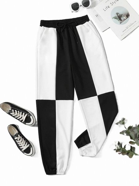 women's pants & capris sxy two tone drawstring waist sweatpants 58qz#, Black;white