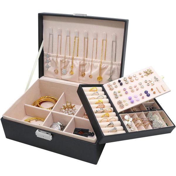 jewelry boxes mrmosy box for women girls organizer storage case 2 layer pu leather display with removable tray and lock necklace earr amaxu, Black;white
jewelry boxes mrmosy box for women girls organizer storage case 2 layer pu leather display with removable tray and lock necklace earr amaxu, Black;white