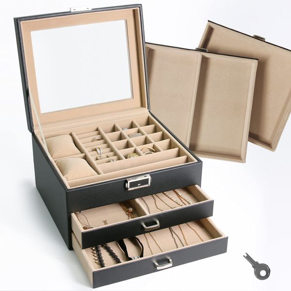 jewelry boxes ogrmar 3tier pu leather lockable box men women display case and organizer with clear glass lid for watch necklaces brac amrcv, Black;white
jewelry boxes ogrmar 3tier pu leather lockable box men women display case and organizer with clear glass lid for watch necklaces brac amrcv, Black;white