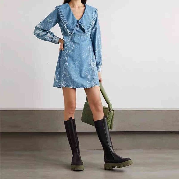 casual dresses nordic minority gan summer tie dyed ruffle v-neck denim mini dress, Black;gray
casual dresses nordic minority gan summer tie dyed ruffle v-neck denim mini dress, Black;gray