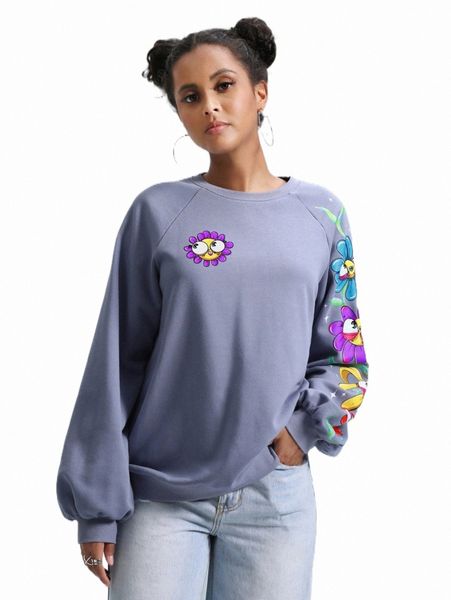 x donna adi cartoon graphic raglan sleeve sweatshirt f7cb#, Black 
x donna adi cartoon graphic raglan sleeve sweatshirt f7cb#, Black