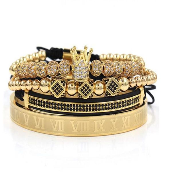 4pcs set roman numeral titanium steel bracelet couple bracelet crown for lovers bracelets for women men luxury jewelry205s, Golden;silver
4pcs set roman numeral titanium steel bracelet couple bracelet crown for lovers bracelets for women men luxury jewelry205s, Golden;silver