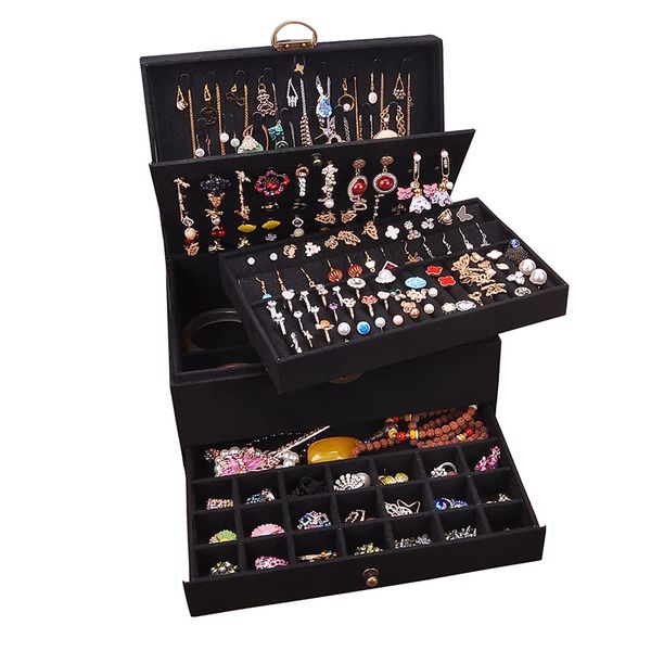 jewelry boxes box gyjoyero earrings organizer women girls 4 layers with der necklaces rings watches display case storage lockable gy7 amtex, Black;white
jewelry boxes box gyjoyero earrings organizer women girls 4 layers with der necklaces rings watches display case storage lockable gy7 amtex, Black;white