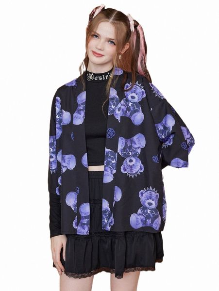 women's blouses & shirts romwe kawaii allover bear print kimono h03d#, White
women's blouses & shirts romwe kawaii allover bear print kimono h03d#, White