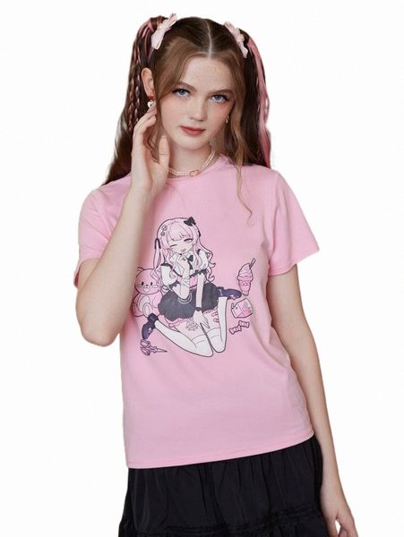 women's t-shirt romwe kawaii figure graphic tee z1td#, White