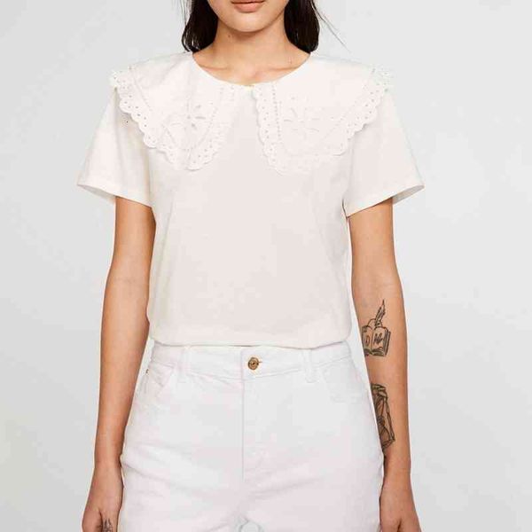 women's t shirt french single elegant short sleeve spring summer embroidered doll collar sweet t shirt women's versatile cotton te, White
women's t shirt french single elegant short sleeve spring summer embroidered doll collar sweet t shirt women's versatile cotton te, White