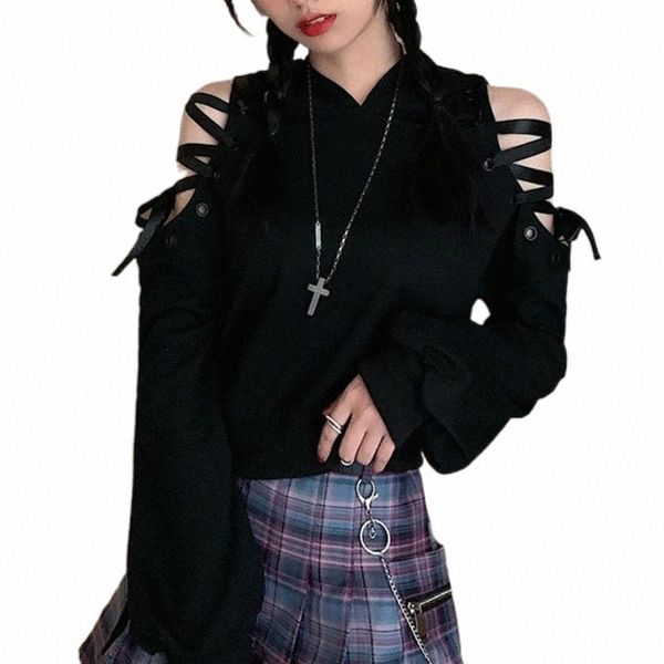 women's hoodies & sweatshirts yangelo 2022 fashion spring balck sweatshirt women cross bandage punk gothic pullover female y2k girls s, Black
women's hoodies & sweatshirts yangelo 2022 fashion spring balck sweatshirt women cross bandage punk gothic pullover female y2k girls s, Black
