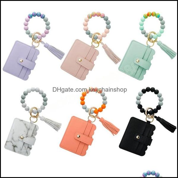 keychains sile bead bracelet keychain women fashion pu tassel leather card holder handmade diy beaded key ring ornament drop delivery dh38f, Silver 
keychains sile bead bracelet keychain women fashion pu tassel leather card holder handmade diy beaded key ring ornament drop delivery dh38f, Silver