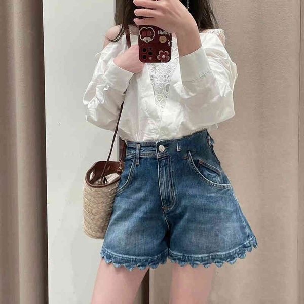 women's shorts french single m spring and summer solid color versatile wave edge denim shorts, White;black
women's shorts french single m spring and summer solid color versatile wave edge denim shorts, White;black