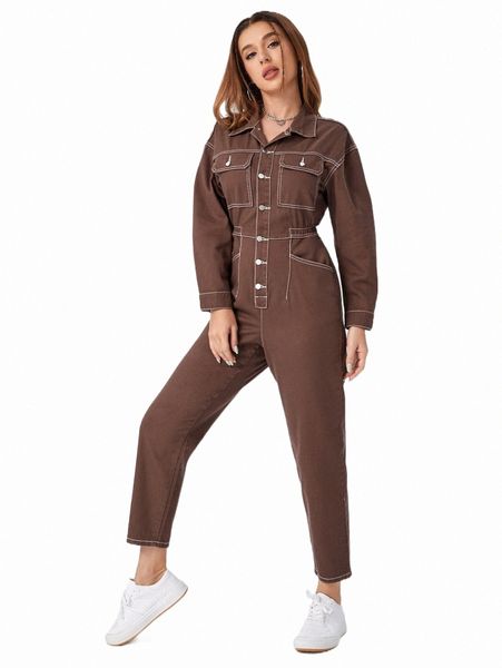 stitching flap pocket drop shoulder denim jumpsuit 65ka#, Black;white
stitching flap pocket drop shoulder denim jumpsuit 65ka#, Black;white