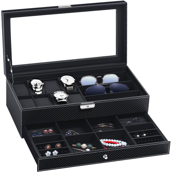 jewelry boxes tomcare watch box case weave pattern organizer lockable with der sunglasses holder earrings storage pu leather glass to amfca, Black;white
jewelry boxes tomcare watch box case weave pattern organizer lockable with der sunglasses holder earrings storage pu leather glass to amfca, Black;white