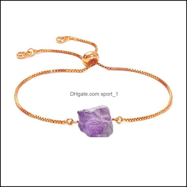 

link chain natural amethyst women link bracelet diffuse energy healing chakra crystal yoga cuff gemstone bangle rough original stone dh1vg, Black