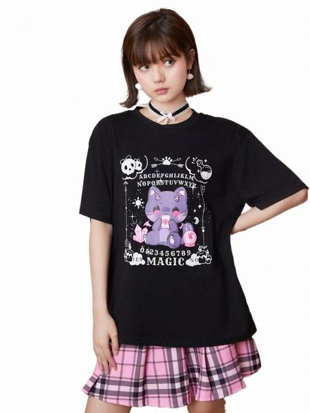 women's t-shirt romwe letter cartoon graphic tee o5yl#, White
women's t-shirt romwe letter cartoon graphic tee o5yl#, White