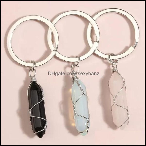 keychains wire wrap natural stone hexagonal prism key rings healing crystal pink car decor keyholder for women men drop delivery 2021 dhwcg, Silver
keychains wire wrap natural stone hexagonal prism key rings healing crystal pink car decor keyholder for women men drop delivery 2021 dhwcg, Silver