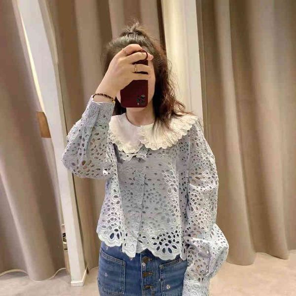 women's blouses shirts french single spring and summer doll collar hollow wave edge shirt, White
women's blouses shirts french single spring and summer doll collar hollow wave edge shirt, White