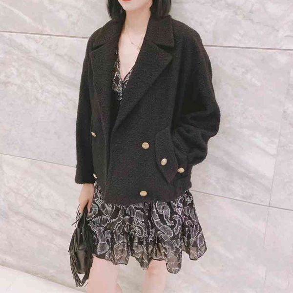 women's jackets fadan autumn winter wool blended tweed woven double breasted loose coat women's wear, Black;brown
women's jackets fadan autumn winter wool blended tweed woven double breasted loose coat women's wear, Black;brown