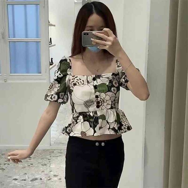 women's blouses shirts french single summer flower bubble sleeve cotton short top, White
women's blouses shirts french single summer flower bubble sleeve cotton short top, White