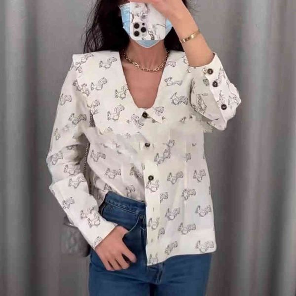 women's blouses shirts northern european minority gan doll lapel sweet squirrel print long sleeve cotton design shirt, White
women's blouses shirts northern european minority gan doll lapel sweet squirrel print long sleeve cotton design shirt, White