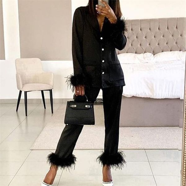 womens two piece pants lounge wear women soft feather home suit button up slim set casual pajama elegant lady homewear outfits 220827, White
womens two piece pants lounge wear women soft feather home suit button up slim set casual pajama elegant lady homewear outfits 220827, White