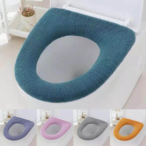 

1pcs winter warm toilet seat cover closestool mat washable bathroom accessories knitting pure color soft o-shape pad bidet cover 1222945