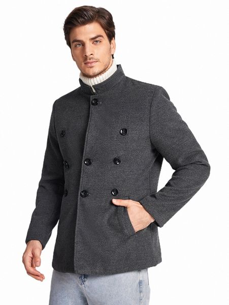 men's down & parkas men button front tweed overcoat e1yb#, Black