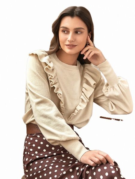 women's sweaters frenchy ruffle trim lantern sleeve sweater e7wh#, White;black 
women's sweaters frenchy ruffle trim lantern sleeve sweater e7wh#, White;black