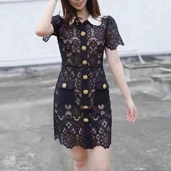casual dresses early autumn lace hollow out doll collar metal button temperament short sleeve jumpsuit skirt female, Black;gray
casual dresses early autumn lace hollow out doll collar metal button temperament short sleeve jumpsuit skirt female, Black;gray