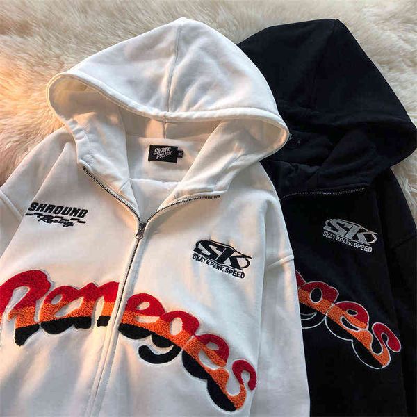 women's hoodies sweatshirts punk american vintage letter embroidery zip up hoodie women loose coat black beige spring jackets couples s
women's hoodies sweatshirts punk american vintage letter embroidery zip up hoodie women loose coat black beige spring jackets couples s