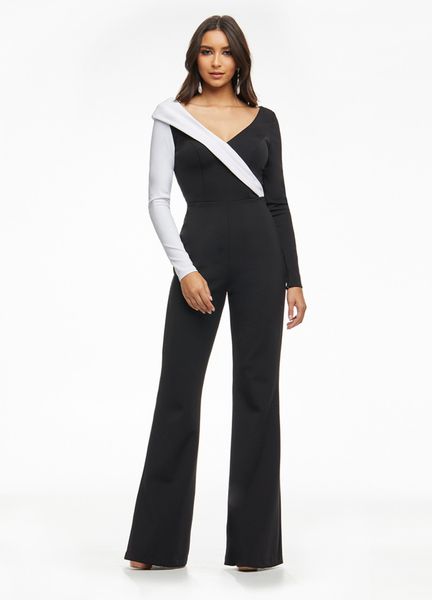 black and white evening dresses women wear jumpsuits v neck long sleeves zipper back pant suits prom party gowns, Black;red
black and white evening dresses women wear jumpsuits v neck long sleeves zipper back pant suits prom party gowns, Black;red