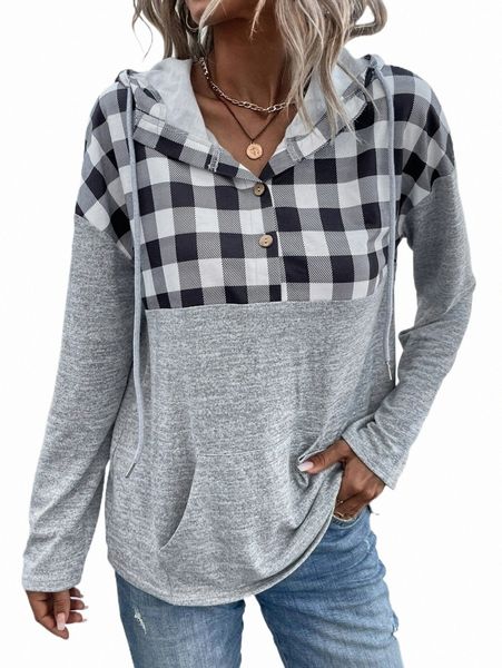 women's hoodies & sweatshirts gingham print half button drawstring hoodie s4dd#, Black
women's hoodies & sweatshirts gingham print half button drawstring hoodie s4dd#, Black
