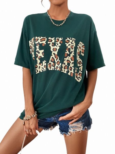 women's t-shirt leopard letter graphic tee 2022 new 56qw#, White 
women's t-shirt leopard letter graphic tee 2022 new 56qw#, White