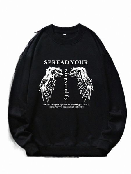 men's hoodies & sweatshirts romwe guys letter wings print sweatshirt g9sc#, Black
men's hoodies & sweatshirts romwe guys letter wings print sweatshirt g9sc#, Black