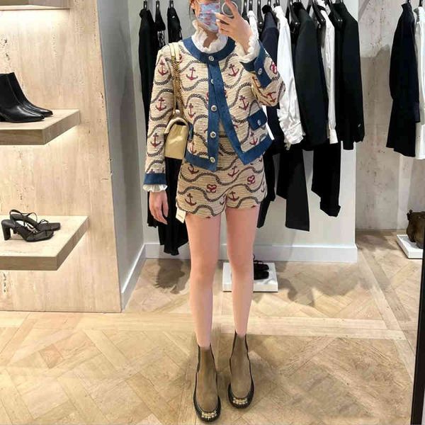 women's tracksuits french single s spring and summer ship anchor letter jacquard denim hemmed short coat shorts, Gray
women's tracksuits french single s spring and summer ship anchor letter jacquard denim hemmed short coat shorts, Gray