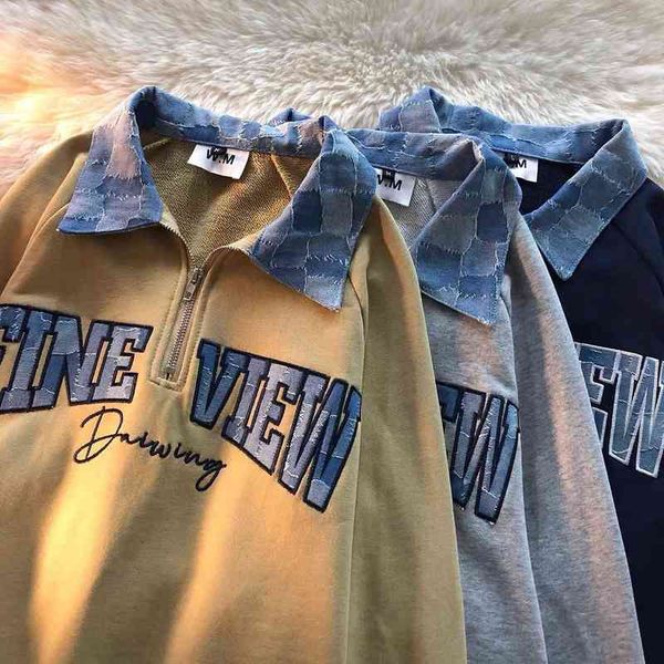 women's hoodies sweatshirts chic cowboy patchwork polo shirt women loose streetwear vintage letter embroidery harajuku goth teens clot, Black
women's hoodies sweatshirts chic cowboy patchwork polo shirt women loose streetwear vintage letter embroidery harajuku goth teens clot, Black