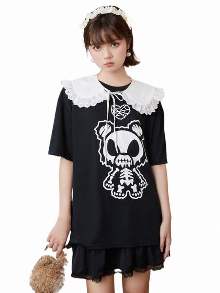 women's t-shirt romwe kawaii cartoon graphic tee p2at#, White