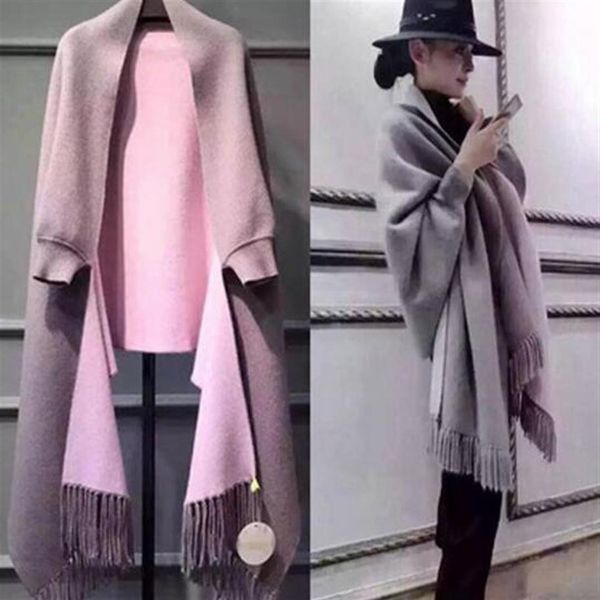 ms autumn winter double cape scarf dual use thick long with sleeves imitation cashmere cloak coat whole2118, Blue;gray
ms autumn winter double cape scarf dual use thick long with sleeves imitation cashmere cloak coat whole2118, Blue;gray