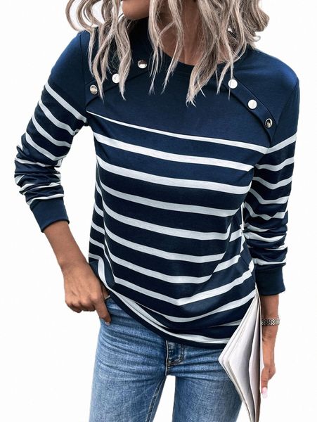 women's t-shirt striped print button detail tee r0ma#, White
women's t-shirt striped print button detail tee r0ma#, White