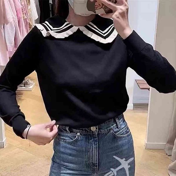 women's sweaters fadan autumn and winter stripe color matching wool navy neck sweater aging long sleeve women, White;black
women's sweaters fadan autumn and winter stripe color matching wool navy neck sweater aging long sleeve women, White;black