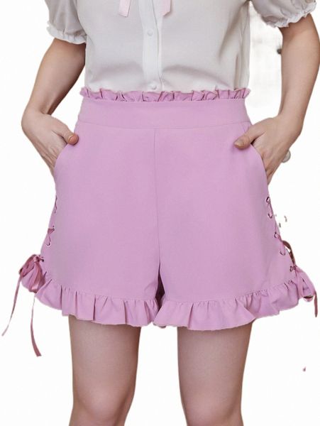 women's shorts romwe kawaii lace up side ruffle hem shorts c0yi#, White;black
women's shorts romwe kawaii lace up side ruffle hem shorts c0yi#, White;black