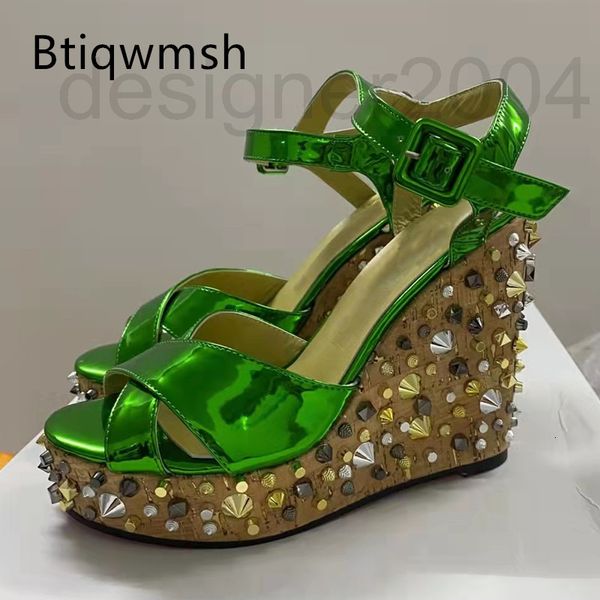 sandals designer platform green wedges sandals opentoe gold rivet high heel shoes woman fashion party 6u8r, Black