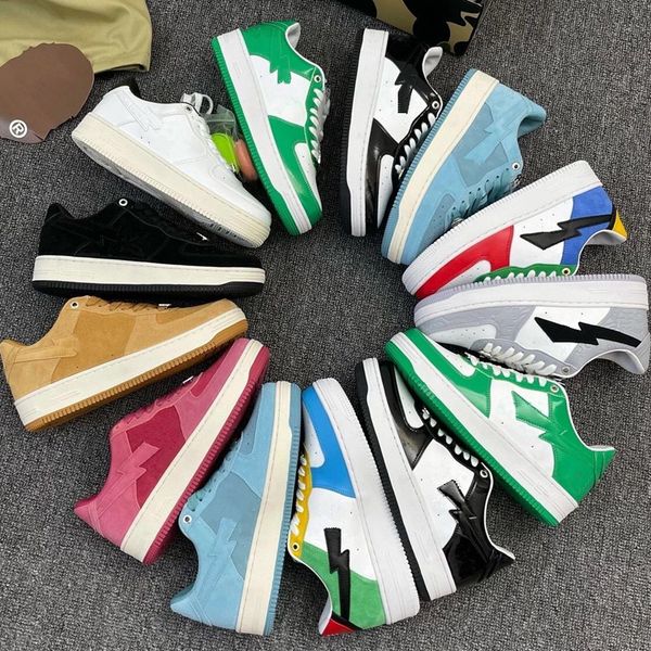 bapestas casual shoes low men women black white pastel green blue suede pink mens womens trainers outdoor sports sneakers walking jogging