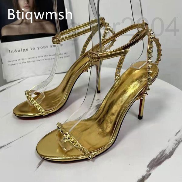 sandals designer pink studded gladiator sandals woman open toe a golden belt rivet thin high heel lady shoes party d1na, Black 
sandals designer pink studded gladiator sandals woman open toe a golden belt rivet thin high heel lady shoes party d1na, Black