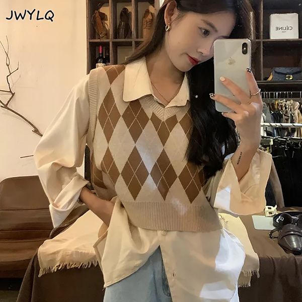 women's vests korean basic vneck argyle cropped sweater spring autumn loose sleeveless streetwear pullover sweater vest casual sweater, Black;white
women's vests korean basic vneck argyle cropped sweater spring autumn loose sleeveless streetwear pullover sweater vest casual sweater, Black;white