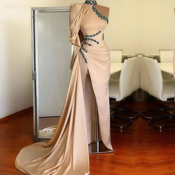 vintage mermaid sparkling prom dresses princess one shoulder one long sleeve halter appliques sequins satin side slit floor length party gow, Black
vintage mermaid sparkling prom dresses princess one shoulder one long sleeve halter appliques sequins satin side slit floor length party gow, Black