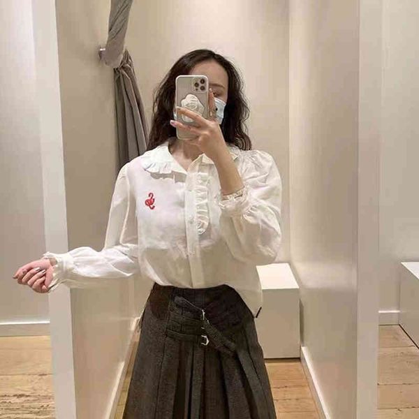 women's blouses shirts french single s spring summer loose ruffle design small lapel linen embroidered shirt, White
women's blouses shirts french single s spring summer loose ruffle design small lapel linen embroidered shirt, White