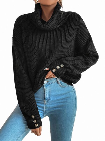 women's sweaters high neck drop shoulder sweater h3pn#, White;black 
women's sweaters high neck drop shoulder sweater h3pn#, White;black