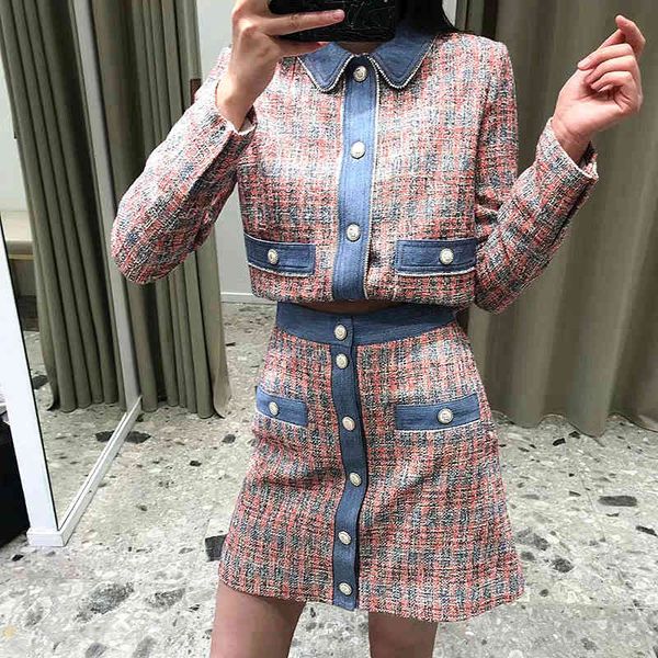 women's tracksuits fa dan spring summer small fragrant wind woven denim patchwork tweed slim fit short coat half skirt mfpve00235, Gray
women's tracksuits fa dan spring summer small fragrant wind woven denim patchwork tweed slim fit short coat half skirt mfpve00235, Gray